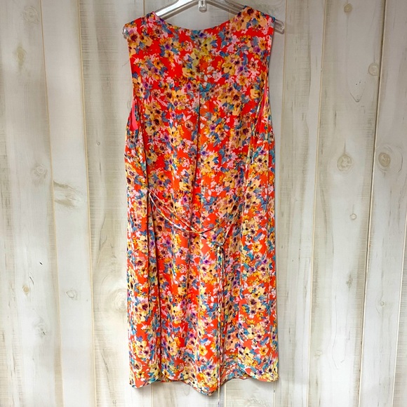 Emma & Michele Orange Yellow Teal Floral V Neck Ruffle Tie Back Dress Sz 3X - Picture 2 of 5